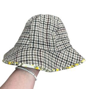 VTG Y2K Gap Bucket Hat Brown Houndstooth Plaid Wool Blend S/M Gossip Preppy 90s